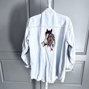 "HORSE FEATHERS" Chambray shirt with embroidered horse with feathers sz xl